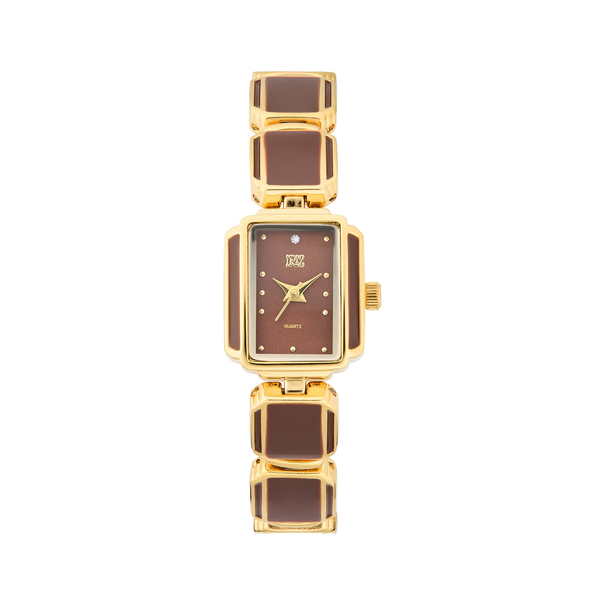 Gold and brown watch on a white background